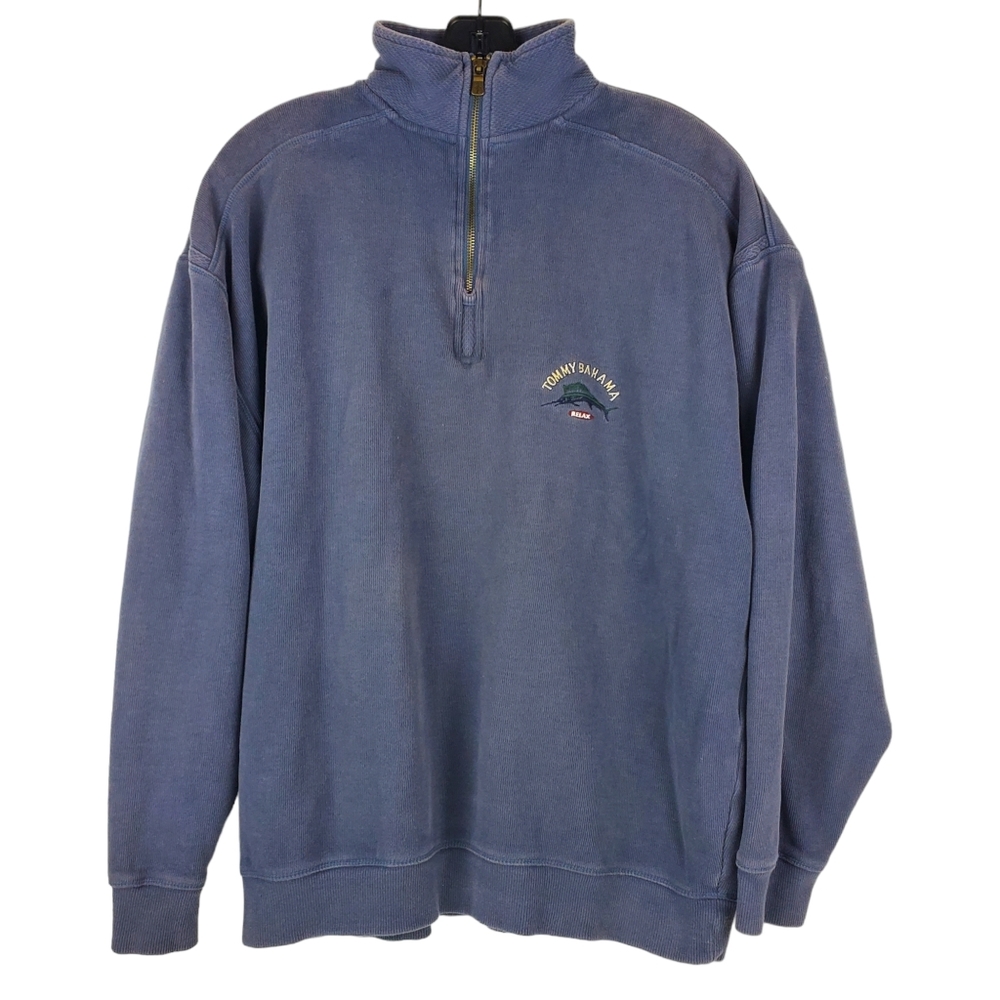TOMMY BAHAMA Sweater RELAX Pullover 1/4 Zip Casual Spell Out